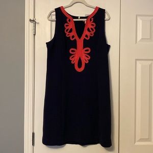 Lilly Pulitzer Janice Sheath Dress XL Navy Blue Coral